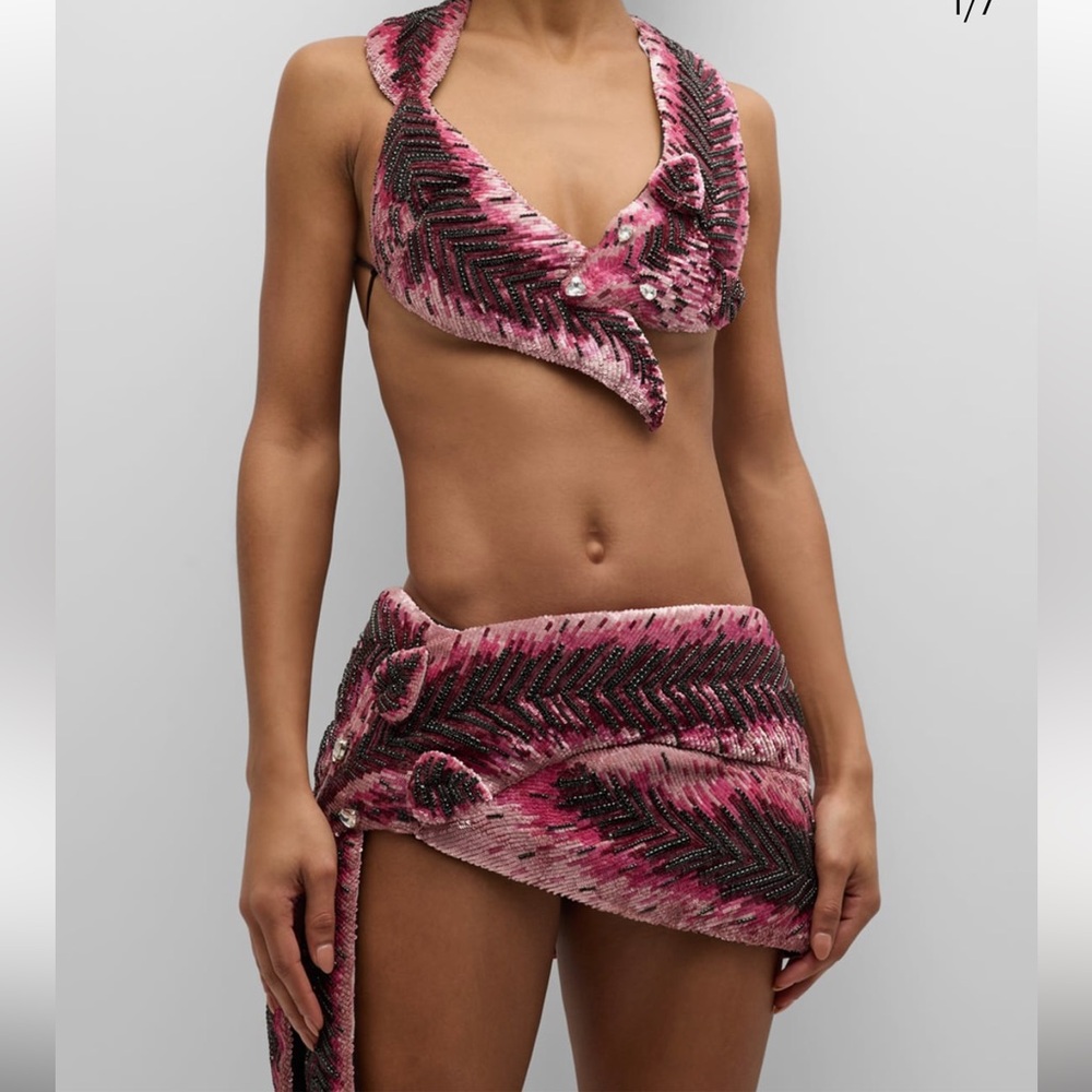 AREA Crystal Embroidered Fox Skirt